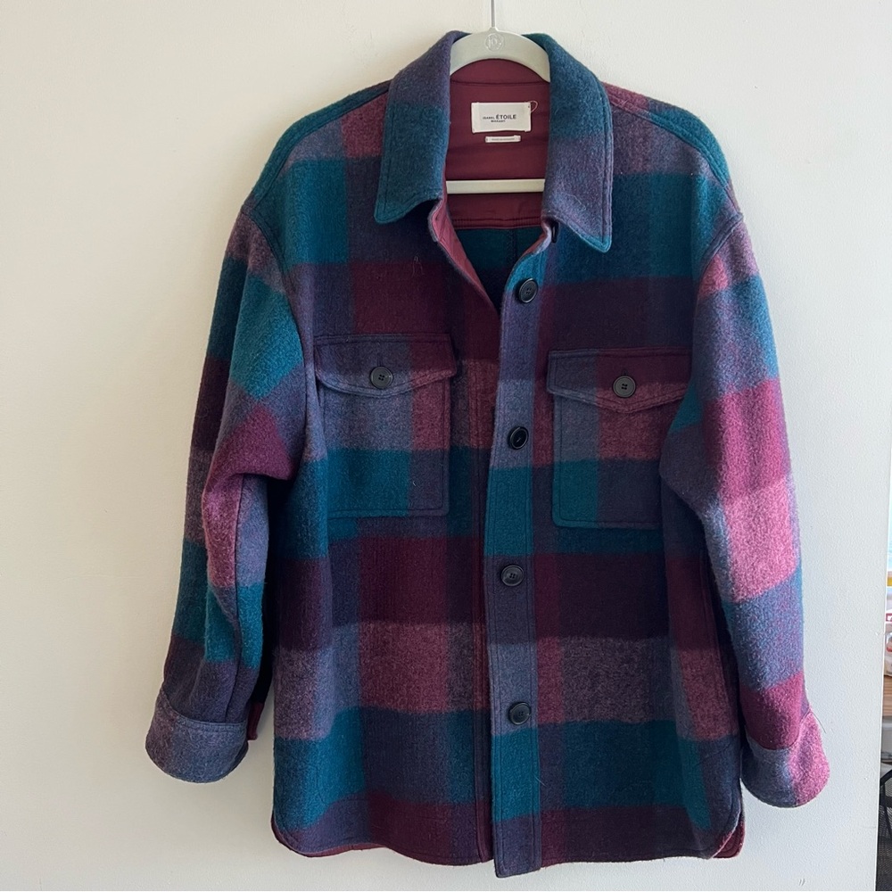 Isabel Marant Buffalo Check Harveli Jacket in Dark Plum Size 36